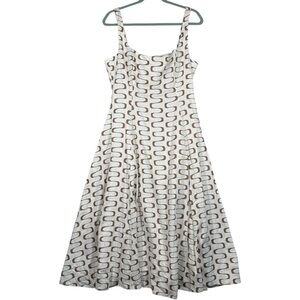 Christian Lacroix White Linen Brown Wave Midi Dress